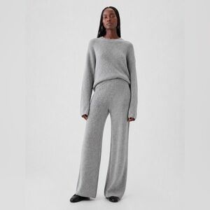 GAP CashSoft Knit Lounge Set Light Grey Sweater Wide-Leg Pants Size M